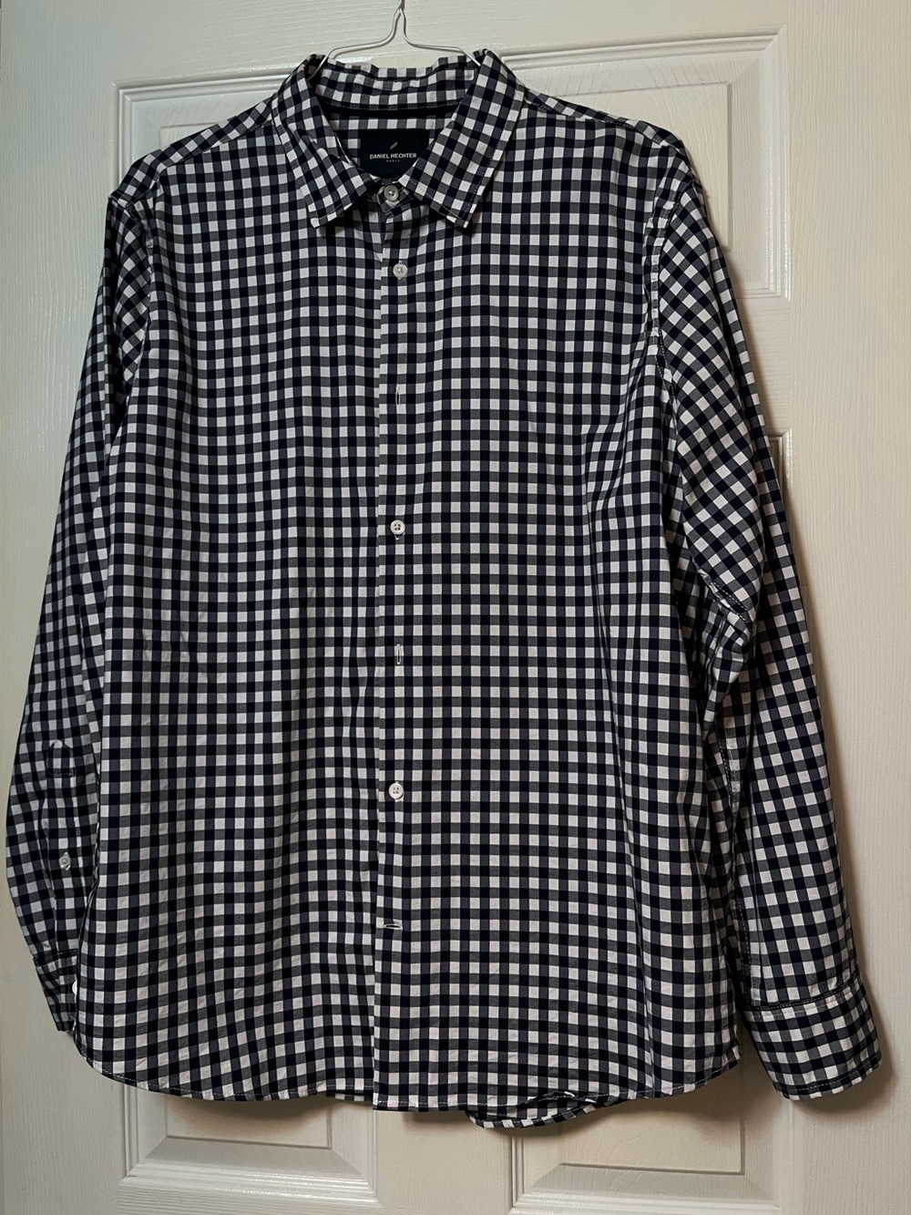 Men's Blue gingham Checkered Long Sleeved Button Down Daniel Hechter Paris -XL